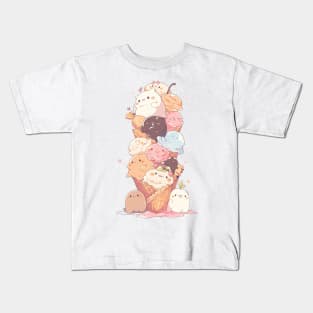 Foodiies Collection - The Happy Cuddling Double Ice Cream Cone | Kawaii Aesthetic Anime Food Design | PROUD OTAKU Kids T-Shirt